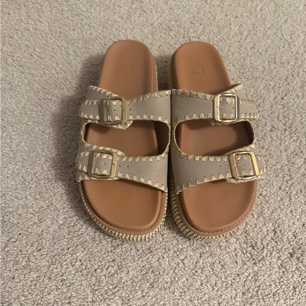 Yoki Beige Double-Buckle Sandals